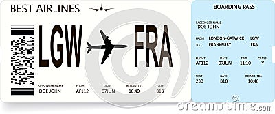 Airline boarding pass or airplane ticket Vector Illustration