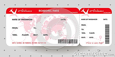 Airplane ticket. Boarding pass ticket template. Vector Illustration