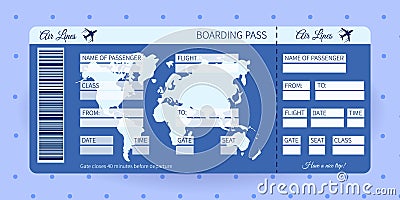 Airplane ticket. Boarding pass ticket template. Vector Illustration