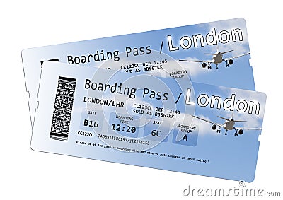 Airline boarding pass tickets to London isolated on white Stock Photo