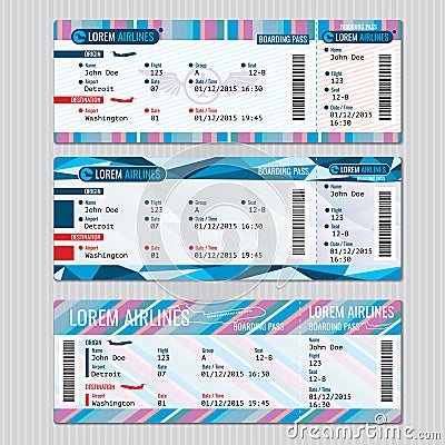 Airline boarding pass tickets vector template Vector Illustration