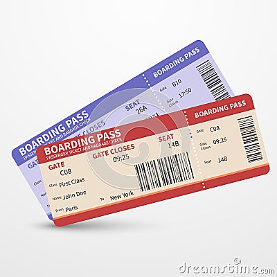 Airline boarding pass tickets vector travel journey concept Vector Illustration