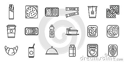 Airline food icons set outline vector. Inflight meal Vector Illustration