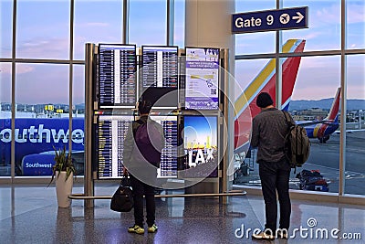 Airline passengers at a Southwest departure gate Editorial Stock Photo