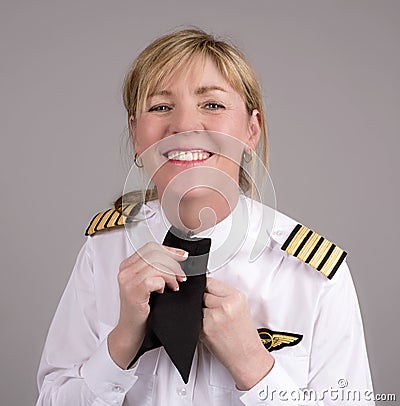 Airline pilot wearing a uniform cravat Stock Photo