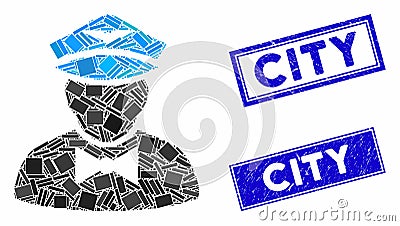 Airline Steward Mosaic and Distress Rectangle City Watermarks Vector Illustration