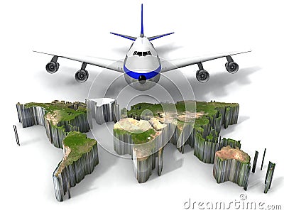 airliner above and 3d earth map Stock Photo