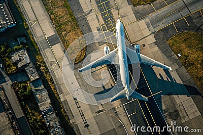 Airliner Ascendancy: Airport View from Above. Stock Photo