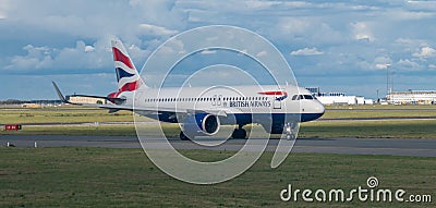 Airliner from British Airways arriving to Copenhagen Airport Editorial Stock Photo