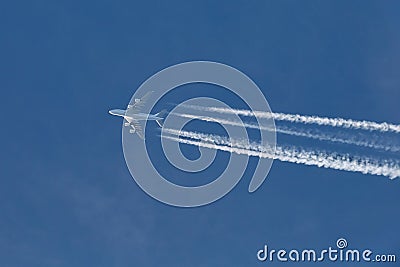 Airliner at cruising altitude Stock Photo