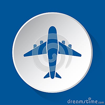 Airliner with engines - blue icon on white button Vector Illustration