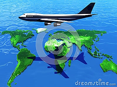 Airliner flying over the earth Stock Photo