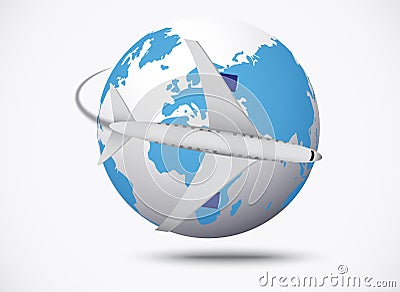 Airliner with globe in the white background Vector Illustration