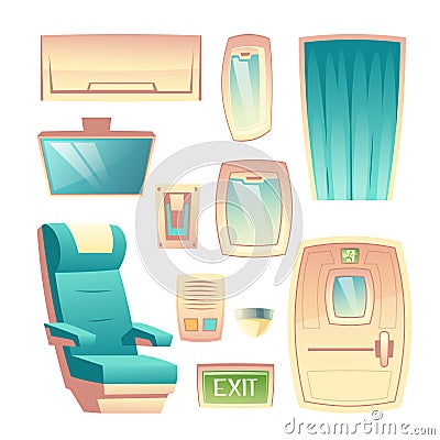 Airliner saloon interior design element vector set Vector Illustration