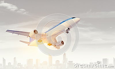 Airliner in sky. Mixed media Stock Photo