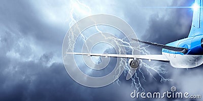 Airliner in sky. Mixed media Stock Photo