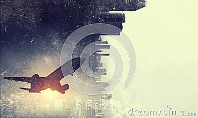 Airliner in sky. Mixed media Stock Photo