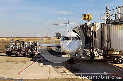 Airlines at airport in the world with Delta Airlines jet planes, airport terminal gates Servicing F. Kennedy International Airport Editorial Stock Photo