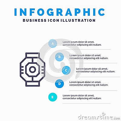 Airlock, Capsule, Component, Module, Pod Line icon with 5 steps presentation infographics Background Vector Illustration