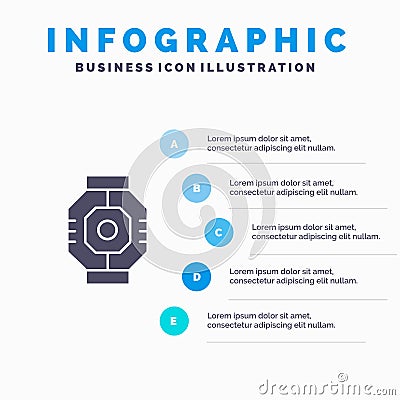 Airlock, Capsule, Component, Module, Pod Solid Icon Infographics 5 Steps Presentation Background Vector Illustration