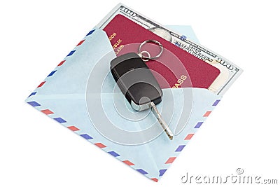 Airmail envelope with a German travel passport Stock Photo