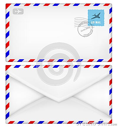 Airmail envelope with stamps. Vector Illustration