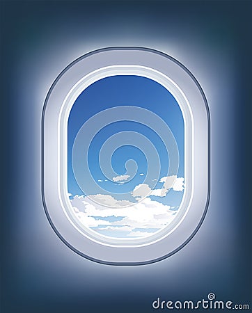 Airplain illuminator view of the blue sky and clouds. Vector Illustration