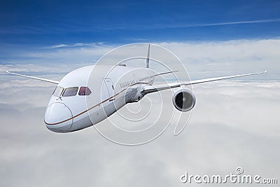 Airplaine passenger fly over blue sky Stock Photo