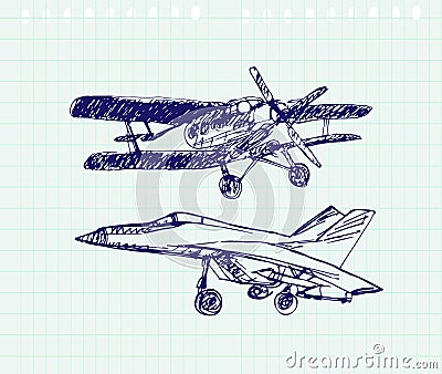 Airplaine sketch. Hand drawn illustration for your design Vector Illustration