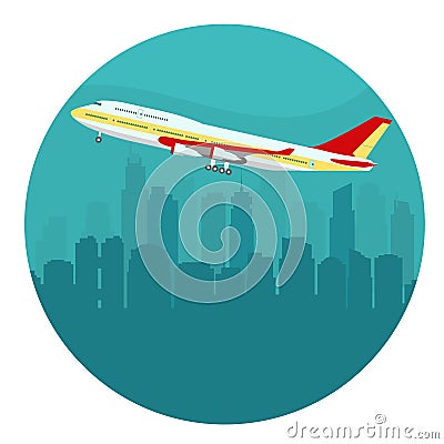 Airplane above the Cityscape. vector Vector Illustration