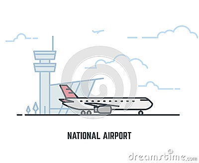Airplane in airport Vector Illustration