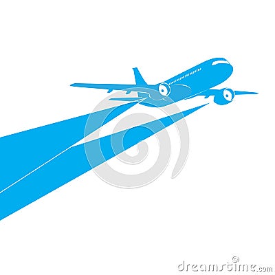 Airplane blue silhouette on white background. Vector Illustration