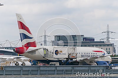 Airplane catering loading in London City Airport Editorial Stock Photo