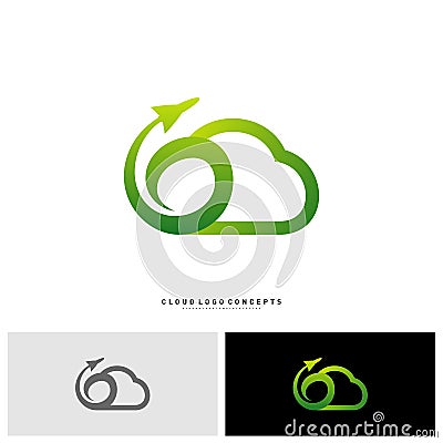 Airplane Cloud Logo Design Concept Vector. Transportation Cloud Logo Template Vector Stock Photo