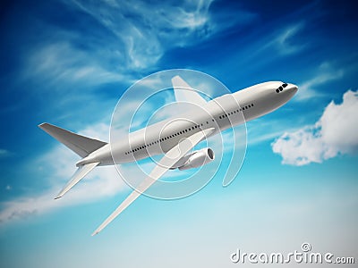 Airplane in the cloudy sky. 3D illustration Cartoon Illustration