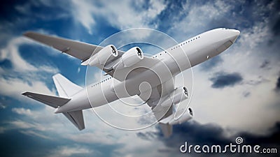 Airplane in the cloudy sky. 3D illustration Cartoon Illustration