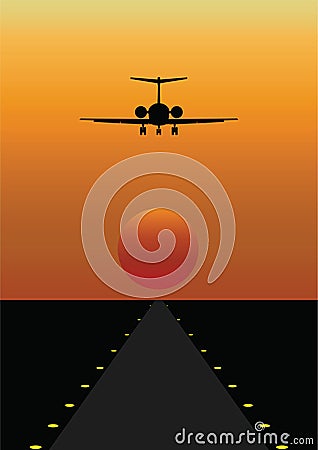 Airplane Coming in to Land Vector Illustration