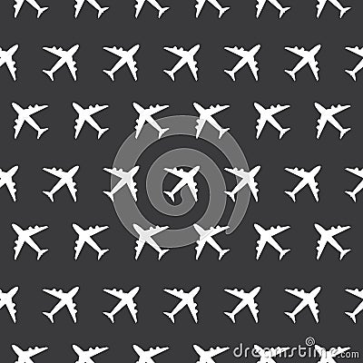 Airplane Commercial Aviation Seamless Sign Dark Silhouette Pattern Stock Photo