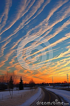 airplane contrails creating patterns in the sky Stock Photo