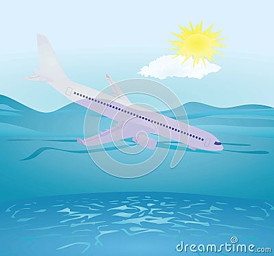 Airplane crash on sea Vector Illustration