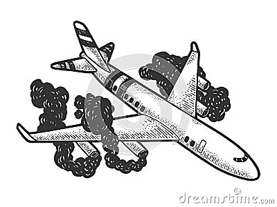 Airplane crash sketch engraving vector Vector Illustration