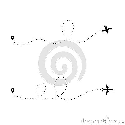 Airplane dotted path. Dash travel line route point aircraft path flight map trip plan airline trace. Plain path vector Vector Illustration