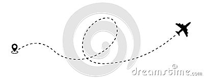 Airplane dotted route line the way airplane. Flying with a dashed line from the starting point and along the path - stock vector Vector Illustration