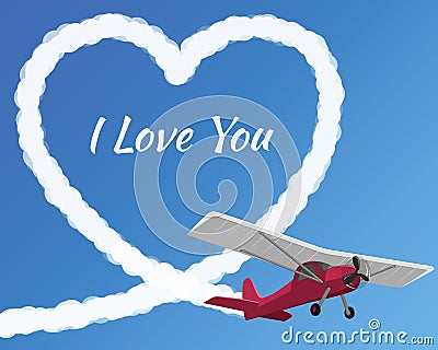Airplane drawing a cloudy love Vector Illustration