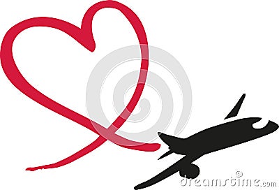 Airplane drawing a heart Vector Illustration