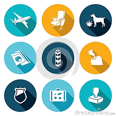 Airplane Drug trafficking Icons Set. Vector Illustration. Vector Illustration