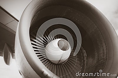 Airplane engine detail. Black and white picture Stock Photo