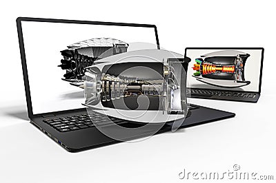 airplane engine development with the help of a computer software Stock Photo