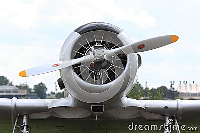 Airplane engine with propeller Stock Photo