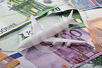 Airplane On Euro Banknotes Stock Photo
